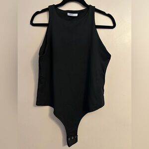 Reoria High Neck Black Sleeveless Bodysuit